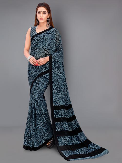 women teal animal printed saree with blouse - 21431692 - Very Small Image - 1