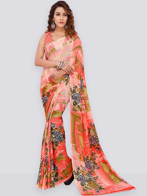 women casual wear georgette saree with blouse - 21431694 - Very Small Image - 1