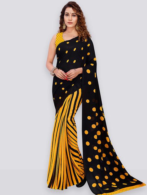women yellow printed georgette saree with blouse - 21431696 - Very Small Image - 1
