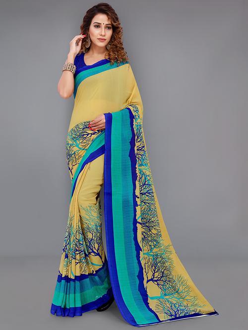 women mustard printed georgette saree with blouse - 21431698 - Very Small Image - 1