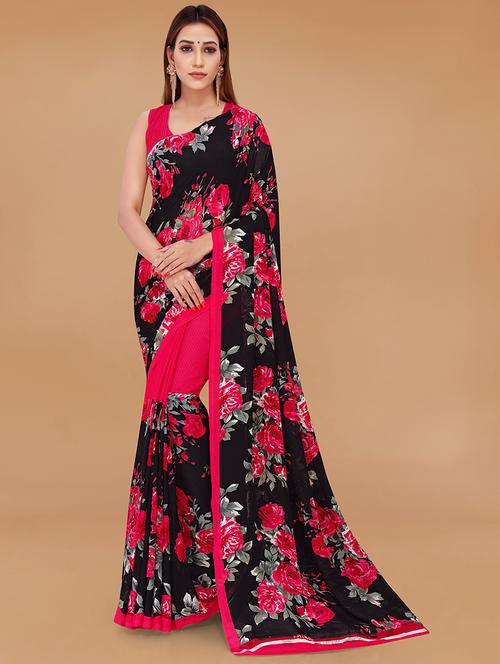multi colored georgette printed saree with blouse - 21431714 - Very Small Image - 1