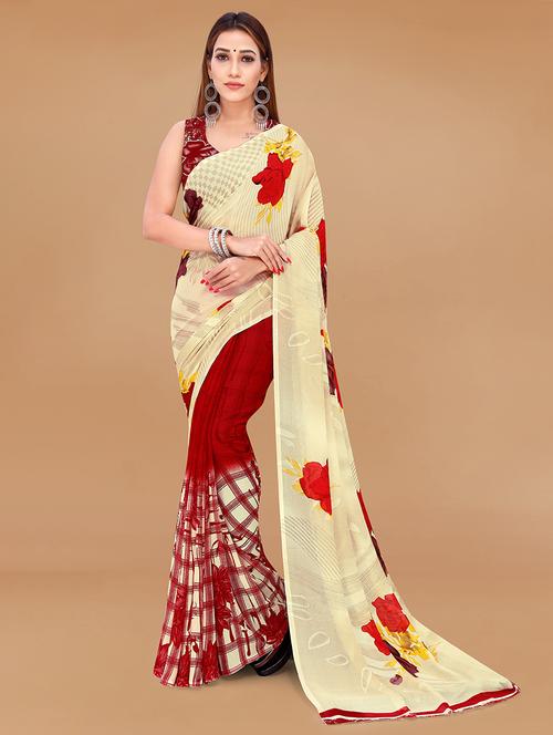 women red printed georgette saree with blouse - 21431716 - Very Small Image - 1
