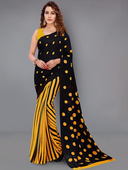 women yellow printed georgette saree with blouse - 21431724 - Very Small Image - 1