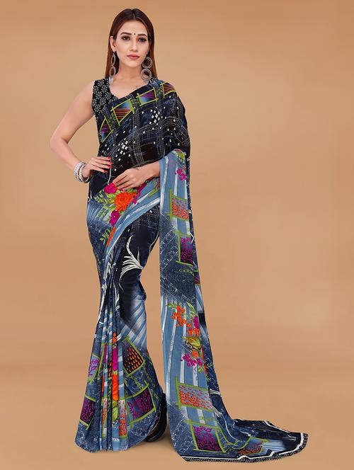 women casual wear georgette saree with blouse - 21431725 - Very Small Image - 1