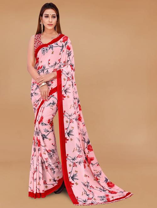 women pink floral printed saree with blouse - 21431732 - Very Small Image - 1