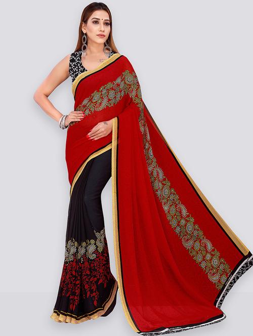 women black printed georgette saree with blouse - 21431735 - Very Small Image - 1