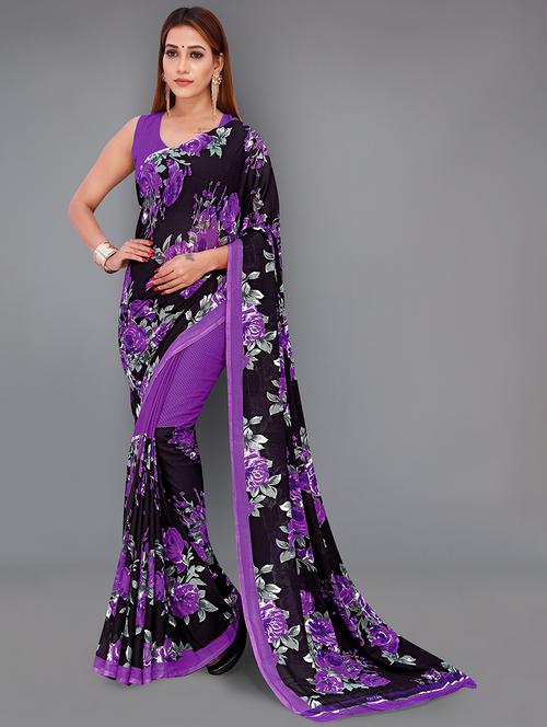 women purple floral printed saree with blouse - 21431738 - Very Small Image - 1