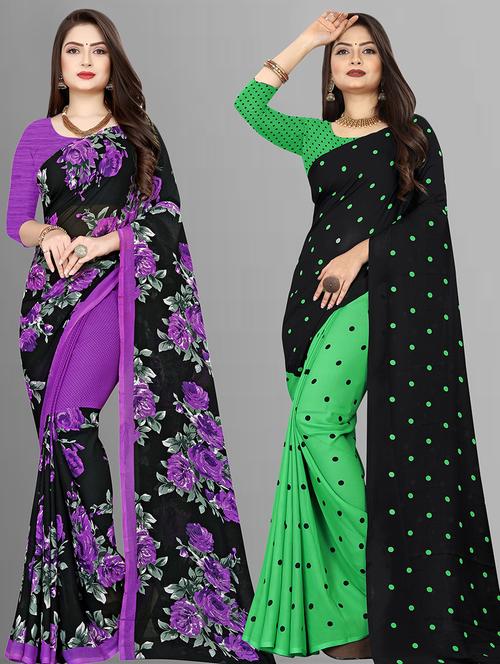pack of 2 printed casual wear sarees with blouse - 21431757 - Very Small Image - 1
