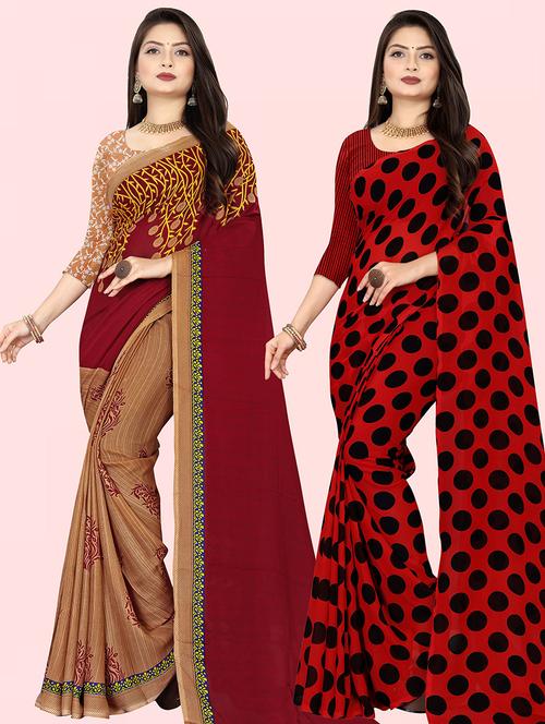 pack of 2 printed casual wear sarees with blouse - 21431758 - Very Small Image - 1