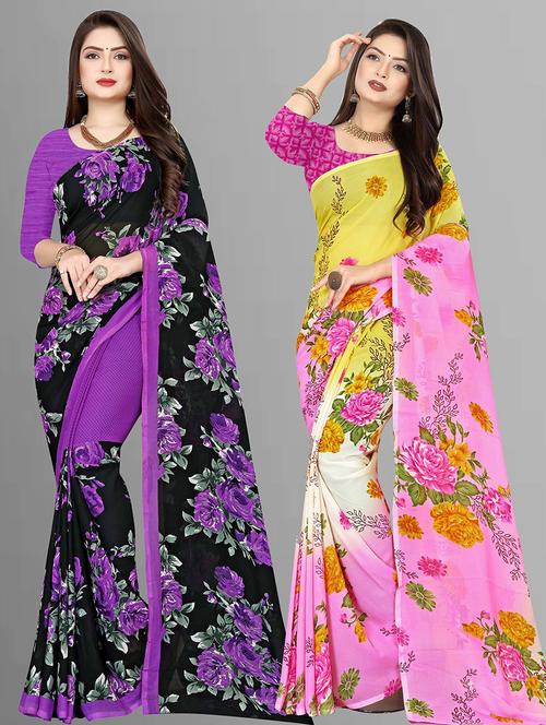 pack of 2 casual wear combo sarees with blouse - 21431759 - Very Small Image - 1