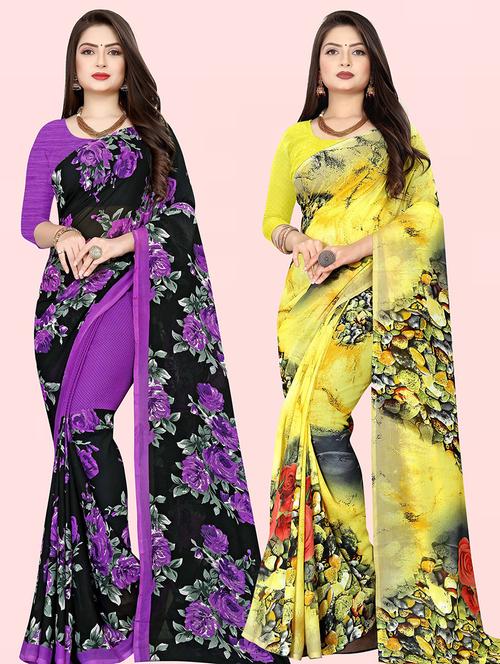pack of 2 printed casual wear sarees with blouse - 21431760 - Very Small Image - 1