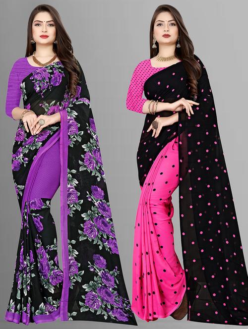 pack of 2 casual wear combo sarees with blouse - 21431764 - Very Small Image - 1