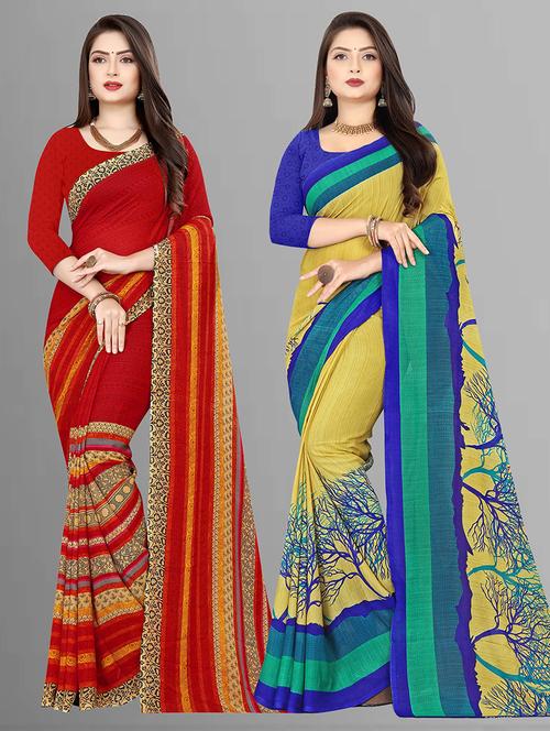 pack of 2 printed casual wear sarees with blouse - 21431765 - Very Small Image - 1
