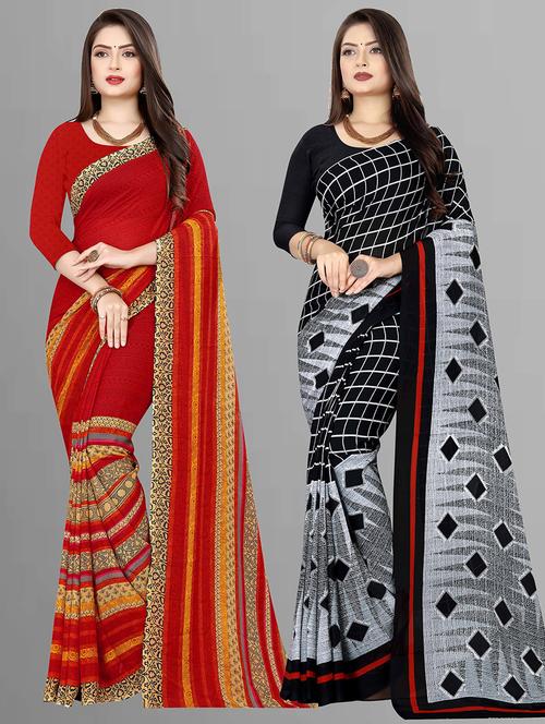 pack of 2 casual wear combo sarees with blouse - 21431770 - Very Small Image - 1