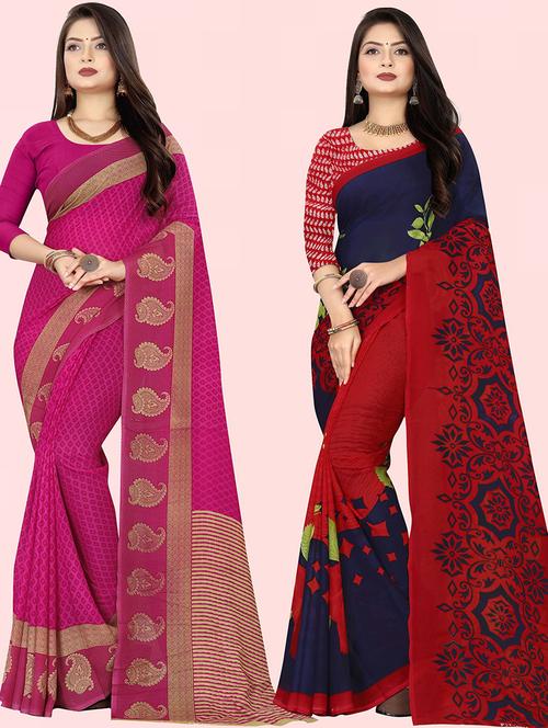 pack of 2 casual wear combo sarees with blouse - 21431772 - Very Small Image - 1