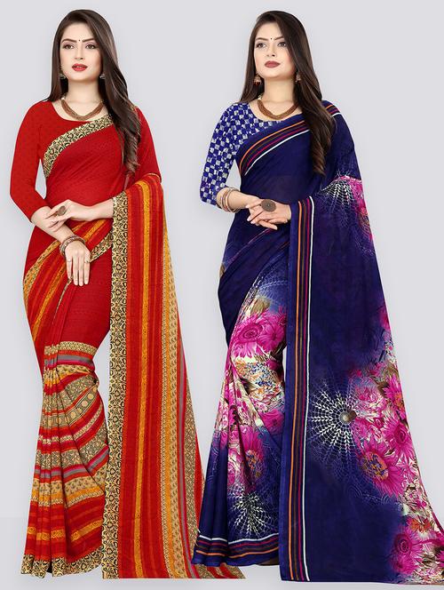 pack of 2 printed casual wear sarees with blouse - 21431775 - Very Small Image - 1