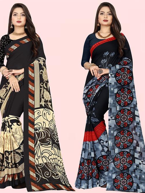 pack of 2 printed casual wear sarees with blouse - 21431776 - Very Small Image - 1