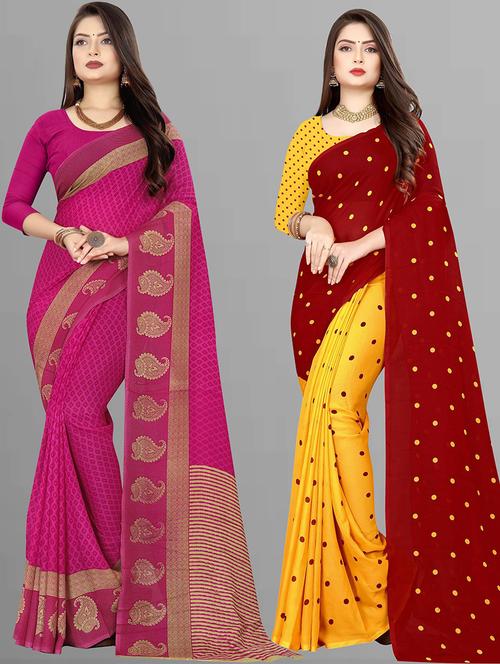 pack of 2 printed casual wear sarees with blouse - 21431777 - Very Small Image - 1