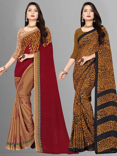 pack of 2 printed casual wear sarees with blouse - 21431781 - Very Small Image - 1