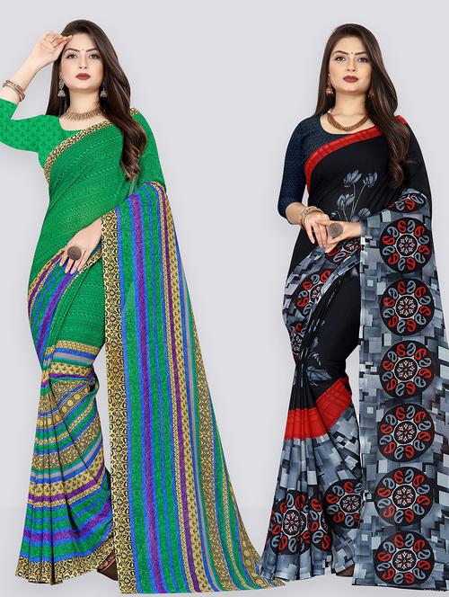 pack of 2 printed casual wear sarees with blouse - 21431785 - Very Small Image - 1