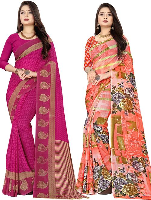 pack of 2 casual wear combo sarees with blouse - 21431787 - Very Small Image - 1
