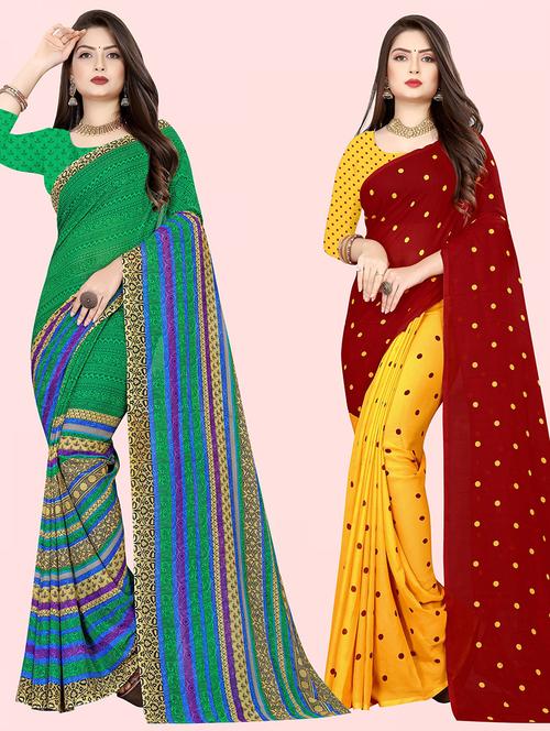pack of 2 printed casual wear sarees with blouse - 21431788 - Very Small Image - 1
