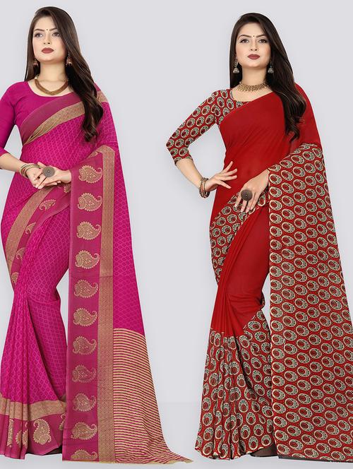 pack of 2 printed casual wear sarees with blouse - 21431791 - Very Small Image - 1