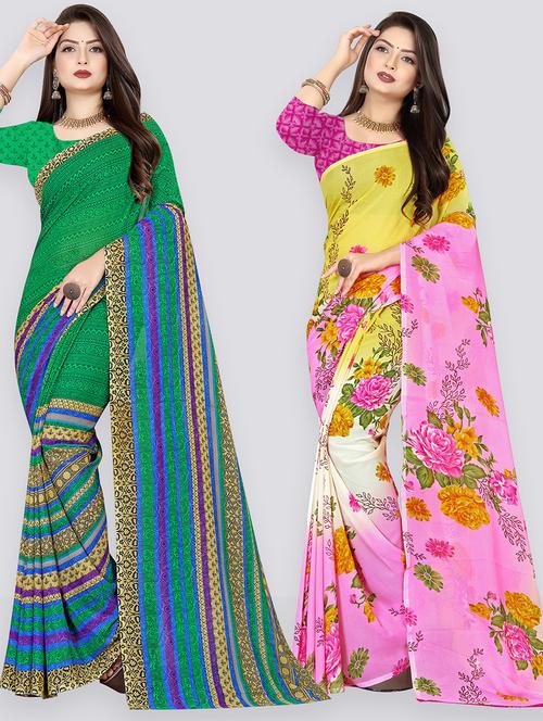 pack of 2 casual wear combo sarees with blouse - 21431795 - Very Small Image - 1