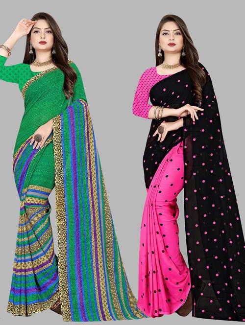 pack of 2 printed casual wear sarees with blouse - 21431801 - Very Small Image - 1