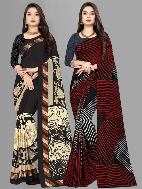 pack of 2 printed casual wear sarees with blouse - 21431802 - Very Small Image - 1