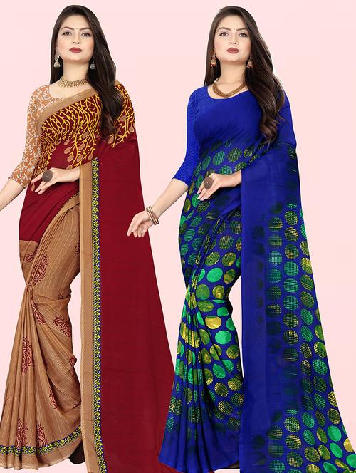 women pack of 2 casual wear sarees with blouse - 21431803 - Very Small Image - 1