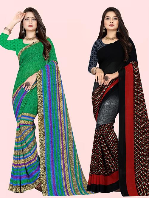 pack of 2 printed casual wear sarees with blouse - 21431806 - Very Small Image - 1