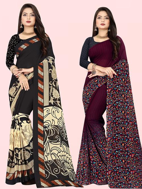 women pack of 2 casual wear sarees with blouse - 21431809 - Very Small Image - 1