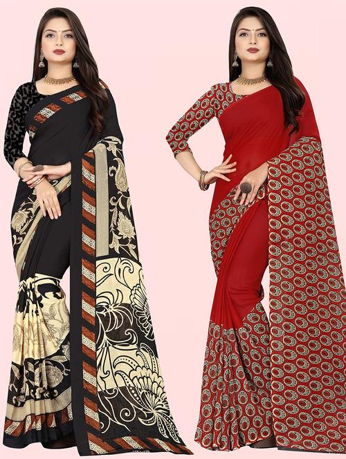 pack of 2 printed casual wear sarees with blouse - 21431815 - Very Small Image - 1