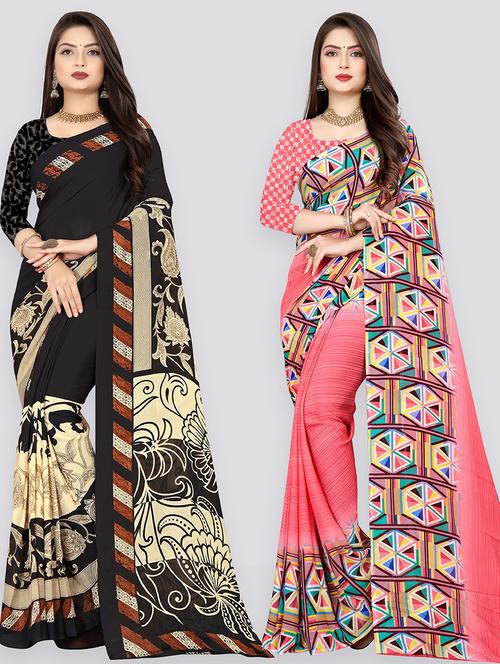 pack of 2 casual wear combo sarees with blouse - 21431817 - Very Small Image - 1