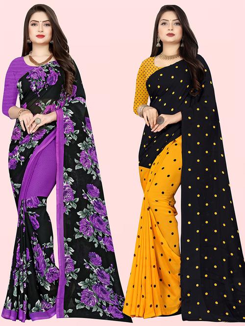pack of 2 printed casual wear sarees with blouse - 21431819 - Very Small Image - 1