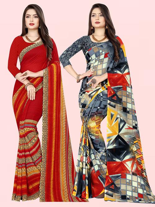pack of 2 casual wear sarees with blouse - 21431821 - Very Small Image - 1