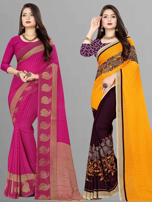 pack of 2 printed casual wear sarees with blouse - 21431822 - Very Small Image - 1