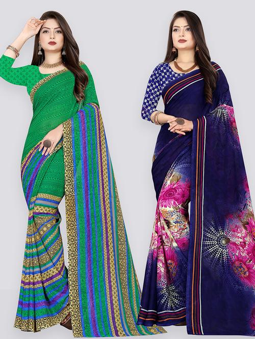 pack of 2 printed casual wear sarees with blouse - 21431823 - Very Small Image - 1