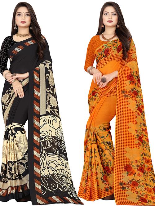 pack of 2 printed casual wear sarees with blouse - 21431826 - Very Small Image - 1