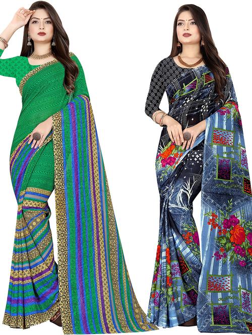 pack of 2 printed casual wear sarees with blouse - 21431836 - Very Small Image - 1