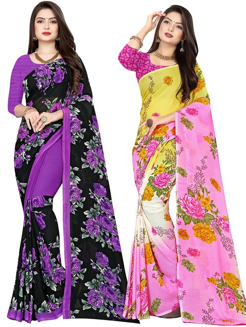 women multi color printed combo saree with blouse - 21431837 - Very Small Image - 1