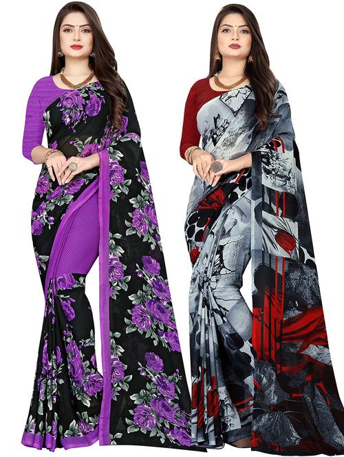 pack of 2 printed casual wear sarees with blouse - 21431838 - Very Small Image - 1