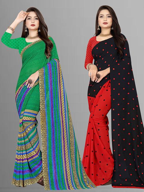 pack of 2 casual wear combo sarees with blouse - 21431839 - Very Small Image - 1