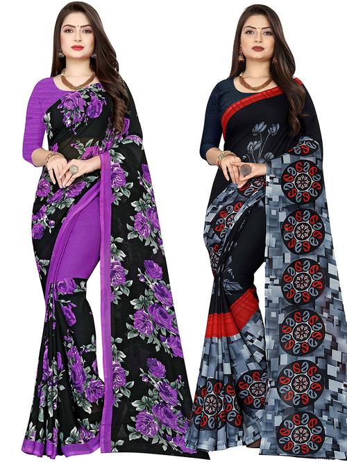pack of 2 printed casual wear sarees with blouse - 21431841 - Very Small Image - 1