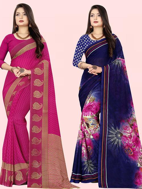 pack of 2 printed casual wear sarees with blouse - 21431851 - Very Small Image - 1
