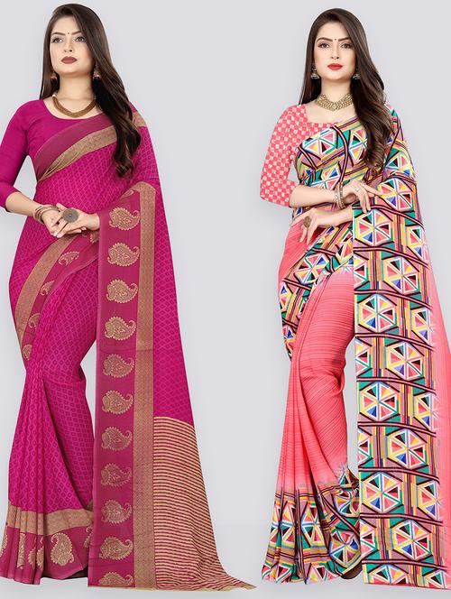 pack of 2 printed casual wear sarees with blouse - 21431852 - Very Small Image - 1