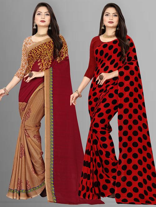 pack of 2 printed casual wear sarees with blouse - 21431857 - Very Small Image - 1
