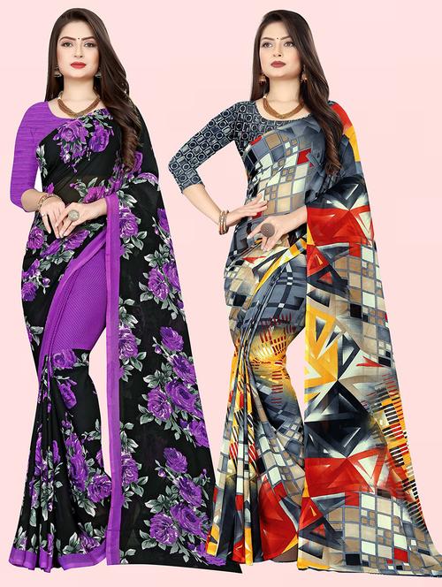 pack of 2 printed casual wear sarees with blouse - 21431863 - Very Small Image - 1