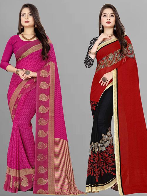 pack of 2 printed casual wear sarees with blouse - 21431867 - Very Small Image - 1